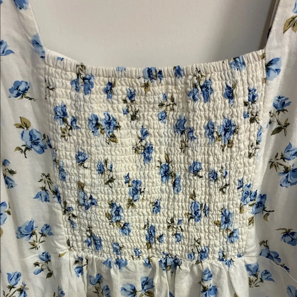 NWT Old Navy White Mini Dress with Blue Floral Print Sz XXLP-Linen Blend